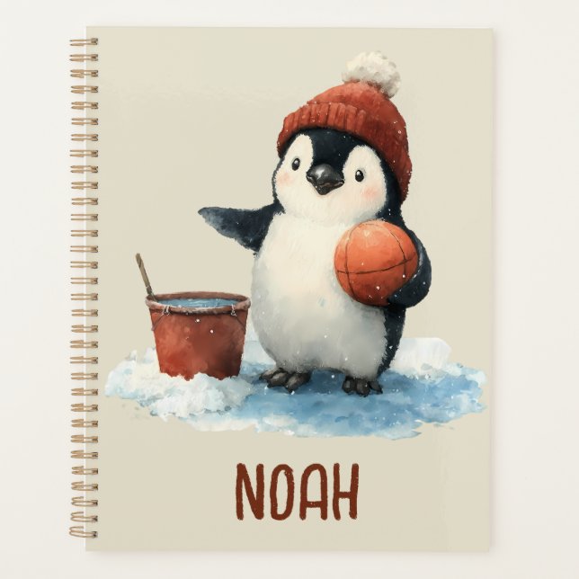 Personalized Winter Penguin Basketball Kid Planner (Front)