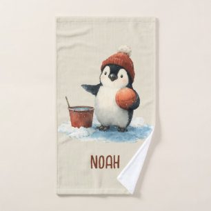 Personalized Winter Penguin Basketball Kid Towel