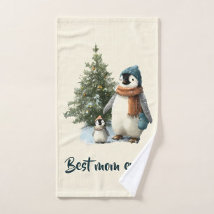 Personalized Winter Penguin “Best Mom Ever” Bath Towel Set