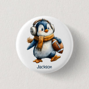 Personalized Winter Penguin Football Kid 3 Cm Round Badge