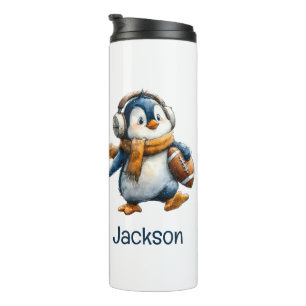 Personalized Winter Penguin Football Kid Thermal Tumbler