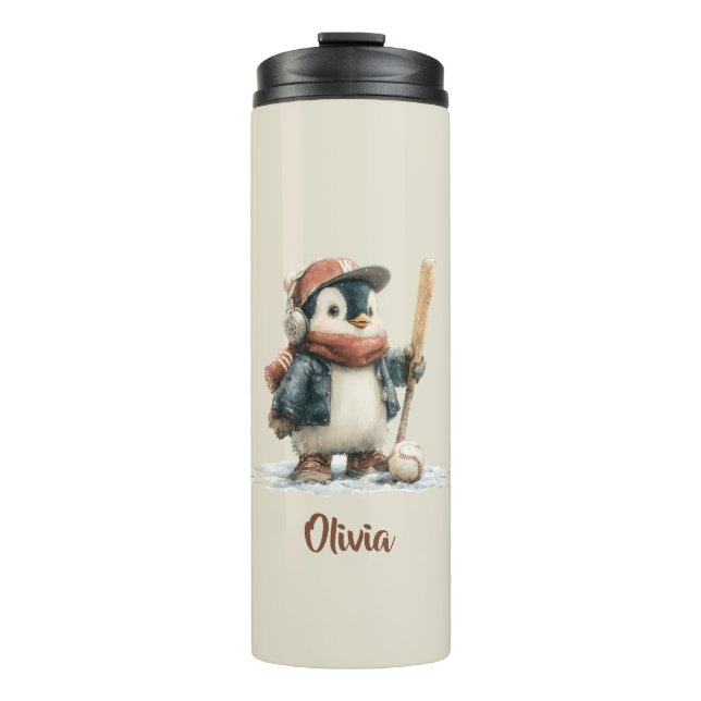Personalized Winter Penguin Softball Kid Thermal Tumbler (Front)