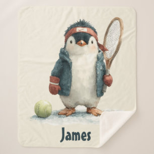 Personalized Winter Penguin Tennis Kid Sherpa Blanket