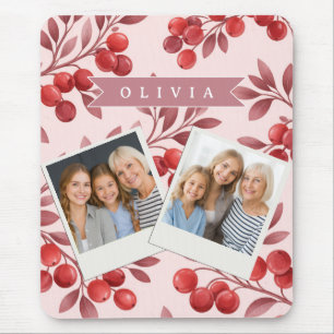 Personalized Winter Red Berry Botanical Cottage Mouse Mat