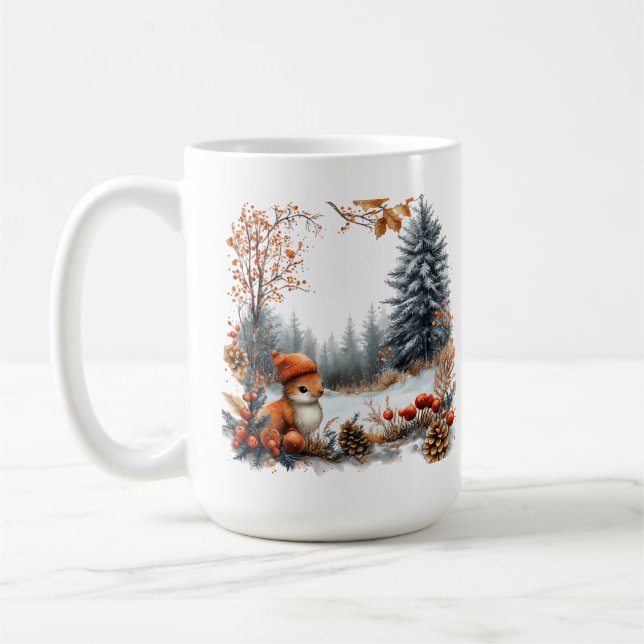 Personalized Winter Squirrel in Frosted Forest Coffee Mug (Left)