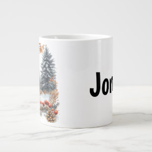 Personalized Winter Squirrel in Frosted Forest Large Coffee Mug