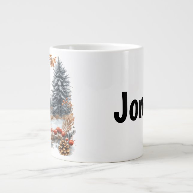 Personalized Winter Squirrel in Frosted Forest Large Coffee Mug (Front)