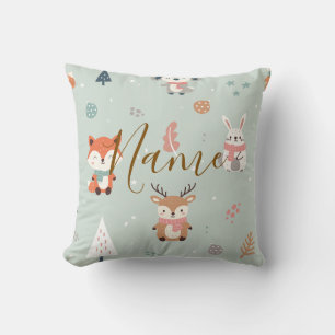 Personalized winter woodland animals cushion