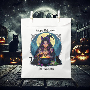 Personalized Witch and Cauldron Halloween Favour Bags