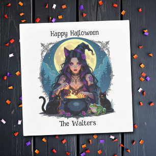 Personalized Witch and Cauldron Halloween Napkin