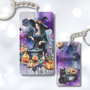 Personalized Witches Spell Watercolor Key Ring
