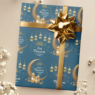 Personalized with Name Teal and Gold  Eid Mubarak  Wrapping Paper