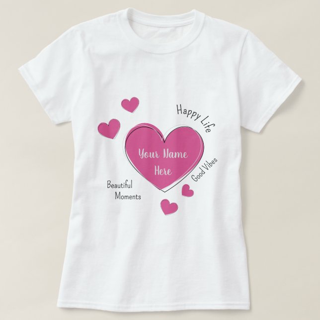 Personalized Women’s T-Shirt with Pink Heart (Design Front)
