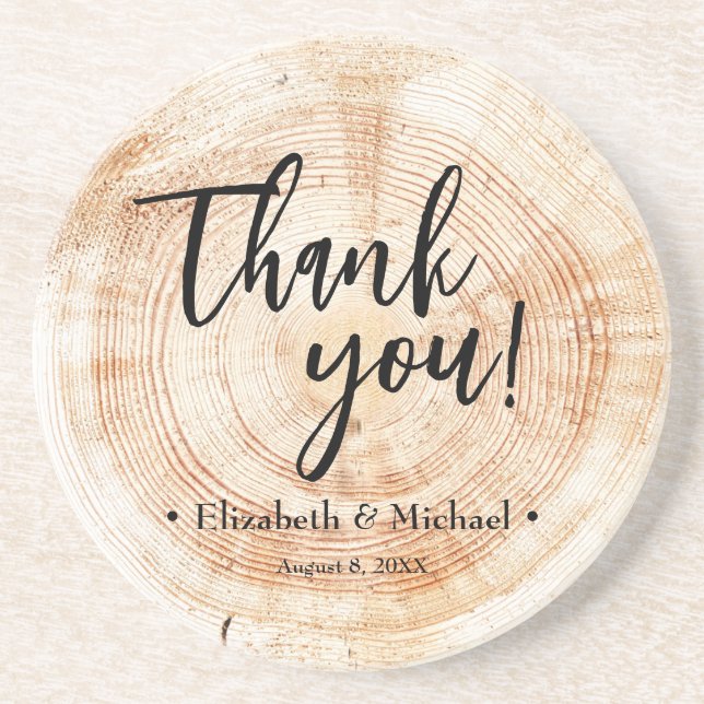 Personalized Wood bark rings custom Wedding thank  Coaster (Front)