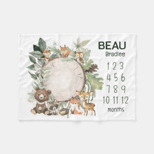 Personalized Woodland Animals Baby Milestone Blank Fleece Blanket