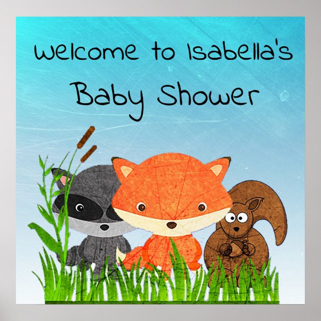 Personalized Woodland Creatures Baby Shower Poster (Front)