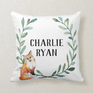 Personalized Woodland Fox and Wreath Pillow