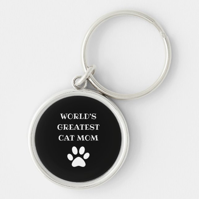 Personalized World's Greatest Cat Mom Custom Text Key Ring (Front)