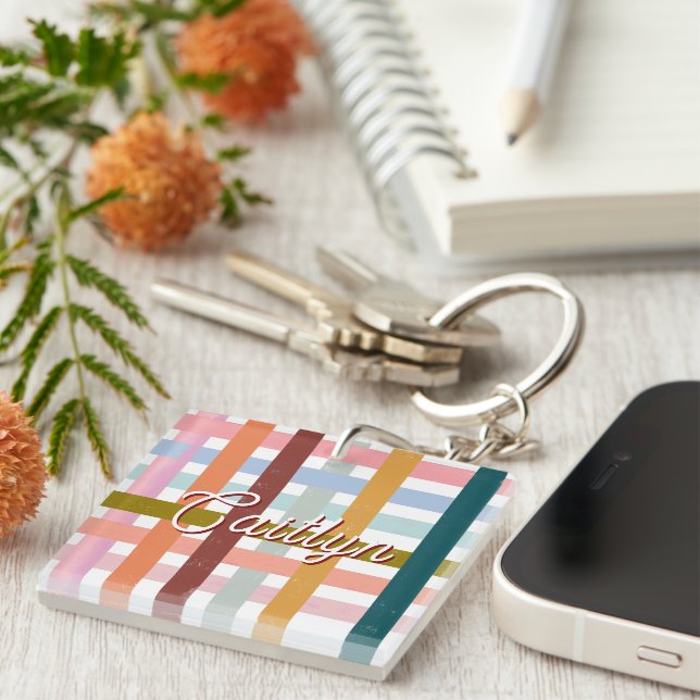 Personalized Woven Roller Stripes Key Ring (Front Right)