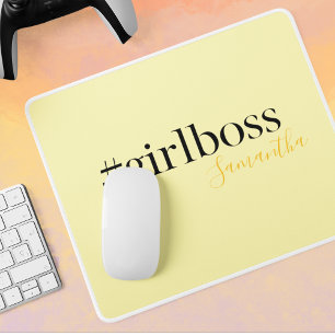 Personalized Yellow #GirlBoss Name  Mouse Mat