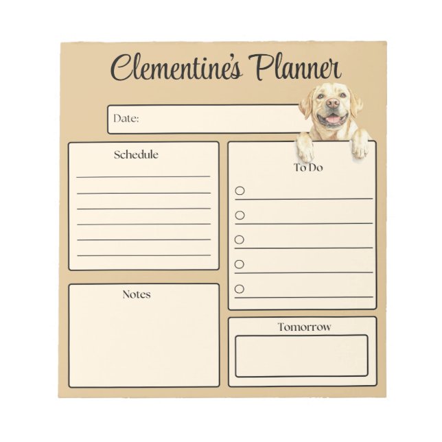 Personalized Yellow Labrador Daily Planner Notepad (Front)
