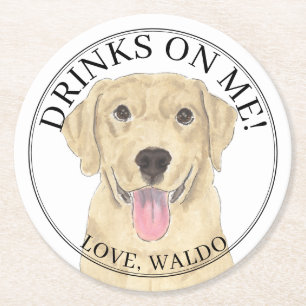 Personalized Yellow Labrador Wedding Round Paper Coaster