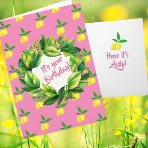 Personalized Yellow Lemons Hot Pink Card