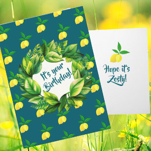 Personalized Yellow Lemons Teal Card
