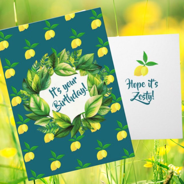 Personalized Yellow Lemons Teal  Card (Personalize it!)