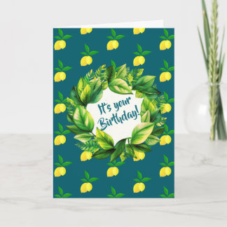 Personalized Yellow Lemons Teal  Card