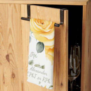Personalized Yellow Rose & RX Pharmacy Tea Towel
