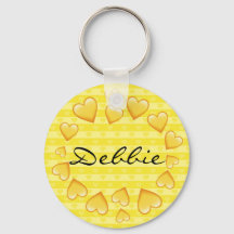 Personalized  Yellow Tiny Hearts Keychain