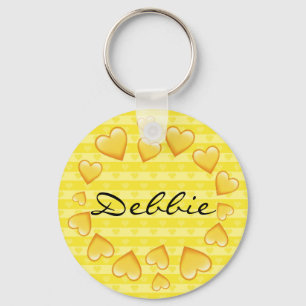 Personalized  Yellow Tiny Hearts Keychain