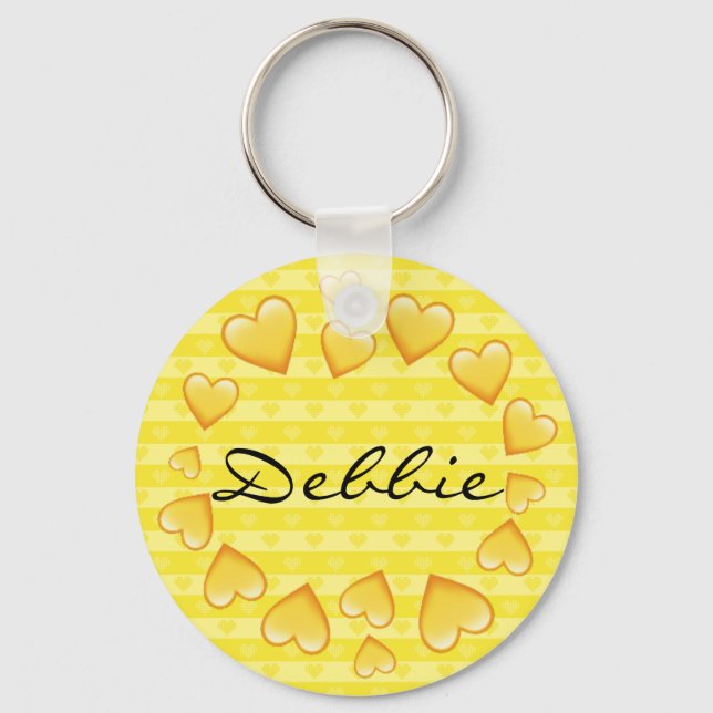 Personalized  Yellow Tiny Hearts Keychain (Front)