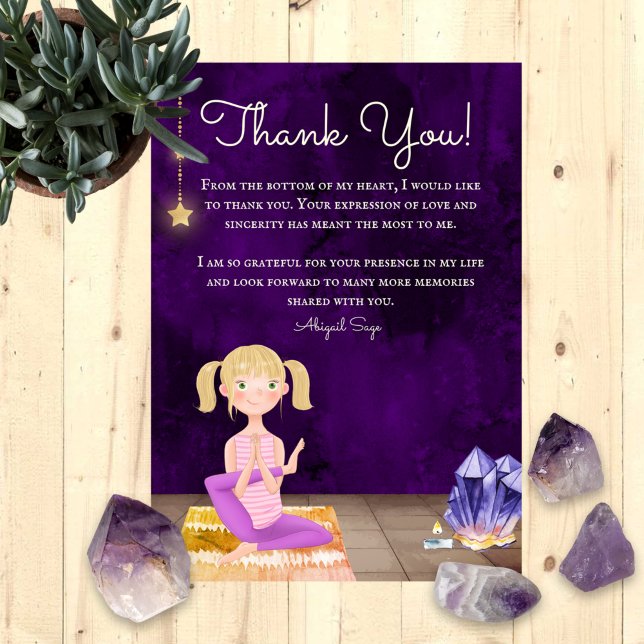 Personalized Yoga Girl Meditation and Crystals Thank You Card (Creator Uploaded)