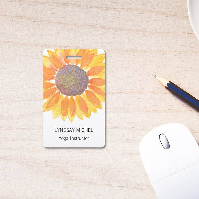 Personalized Yoga Instructor Sunflower Badge ID Badge (Creator Uploaded)