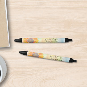 Personalized Yoga Instructor Sunflower Black Ink Pen