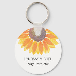 Personalized Yoga Instructor Sunflower Key Ring