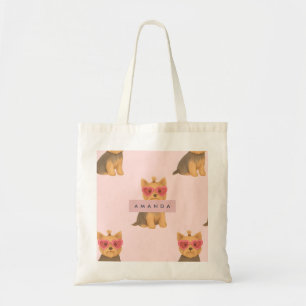 Personalized Yorkie Dog with Heart Sunglasses Tote Bag