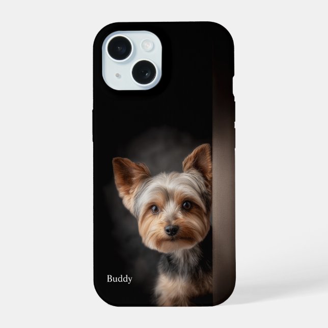 Personalized Yorkshire Terrier Portrait iPhone 15 Case (Back)