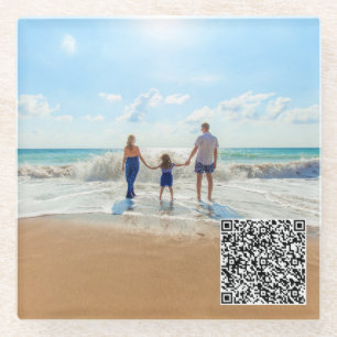 Personalized Your Photo Glass Coaster with QR Code