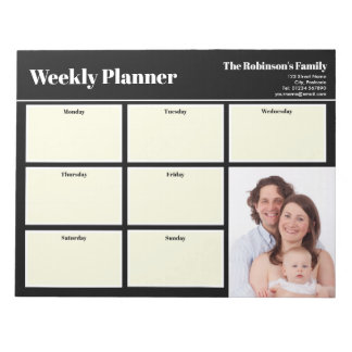 Personalized Your Photo Weekly Planner Plain Black Notepad