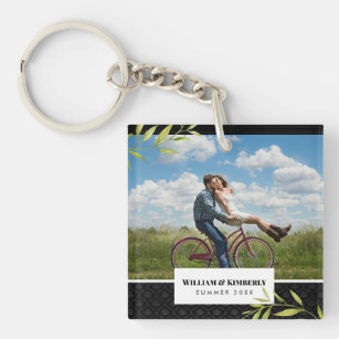 Personalized Your Photo with Laurel and Damask Key Ring