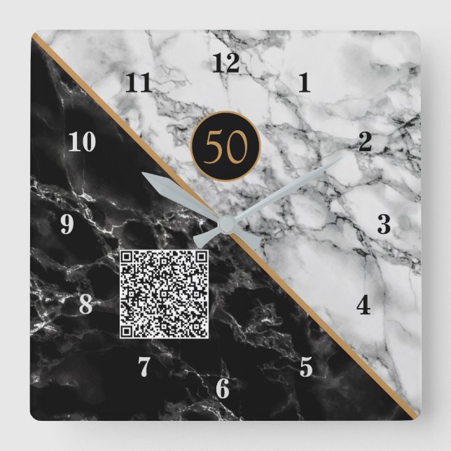 Personalized Your QR Code Black White Marble Clock (Front)