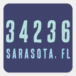 Personalized Zip Code, City, State   Navy Blue Square Sticker