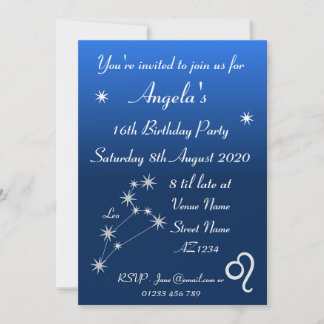 Personalized Zodiac Leo Galaxy Party Invitation