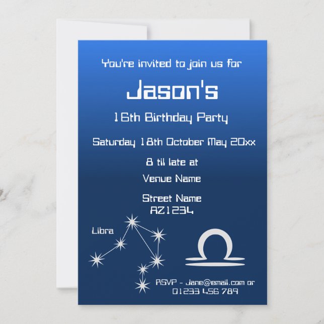Personalized Zodiac Libra Galaxy Party Invitation (Front)