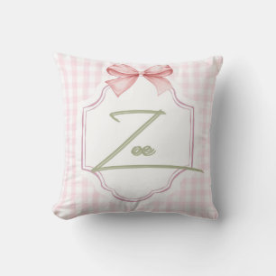 Personalized Zoe Baby Girl Nursery Bow&Gingham Cushion