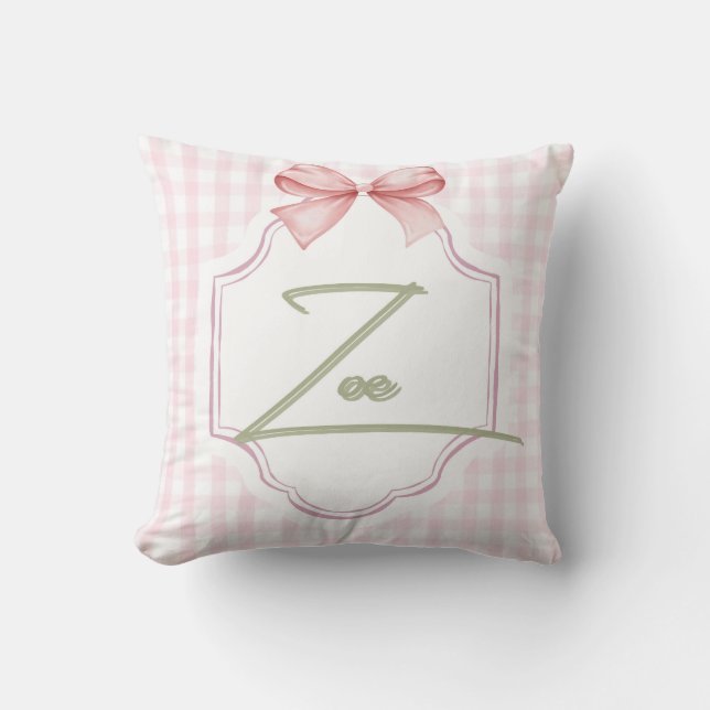 Personalized Zoe Baby Girl Nursery Bow&Gingham  Cushion (Front)