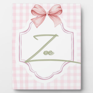 Personalized Zoe Baby Girl Nursery Bow&Gingham  Plaque